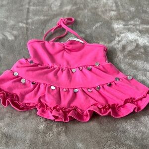 Vibrant Pink Halter Top with Shiny Accents